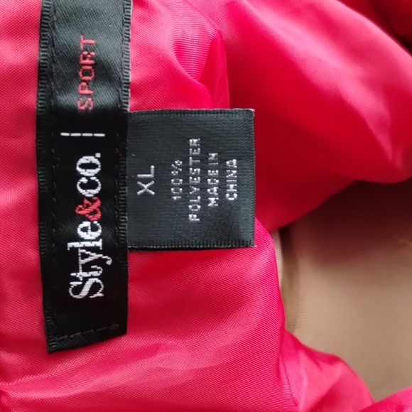 Style & Co sport jacket red pockets zip closure hidden hood - Picture 5 of 12